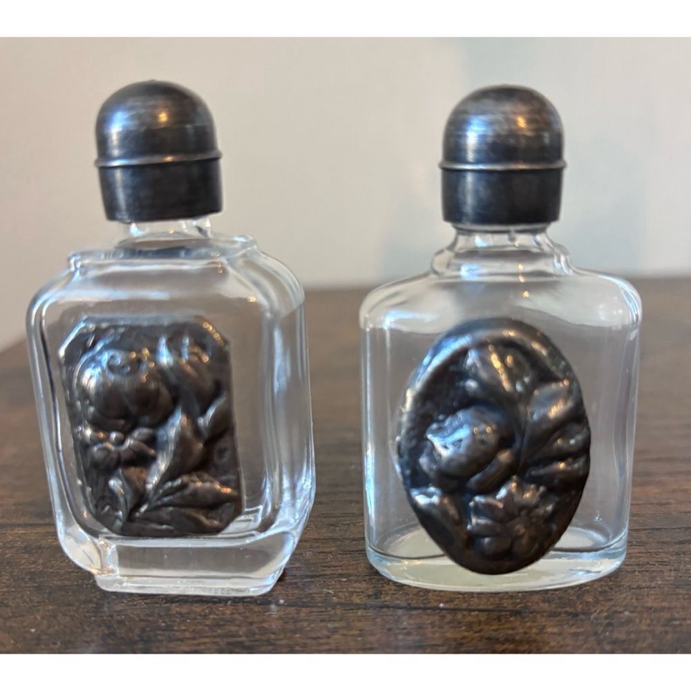 2 Mini Italian Vintage Sterling Silver / Glass Floral Parfumé Battles